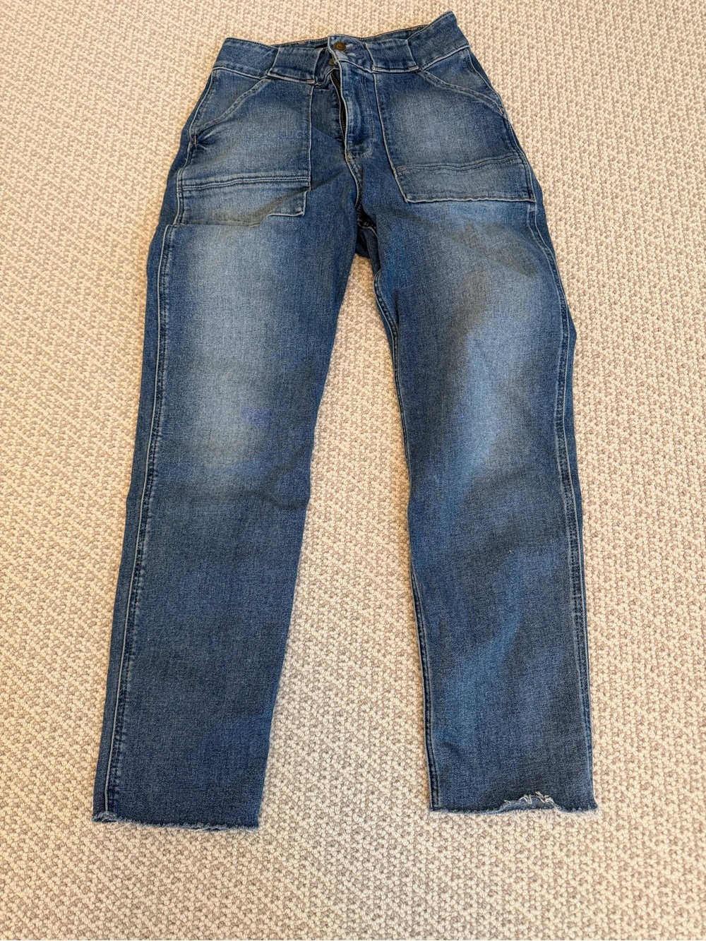 Hollister Carpenter Utility Jeans High Rise Straight Leg Raw Hem W26 L27 Blue